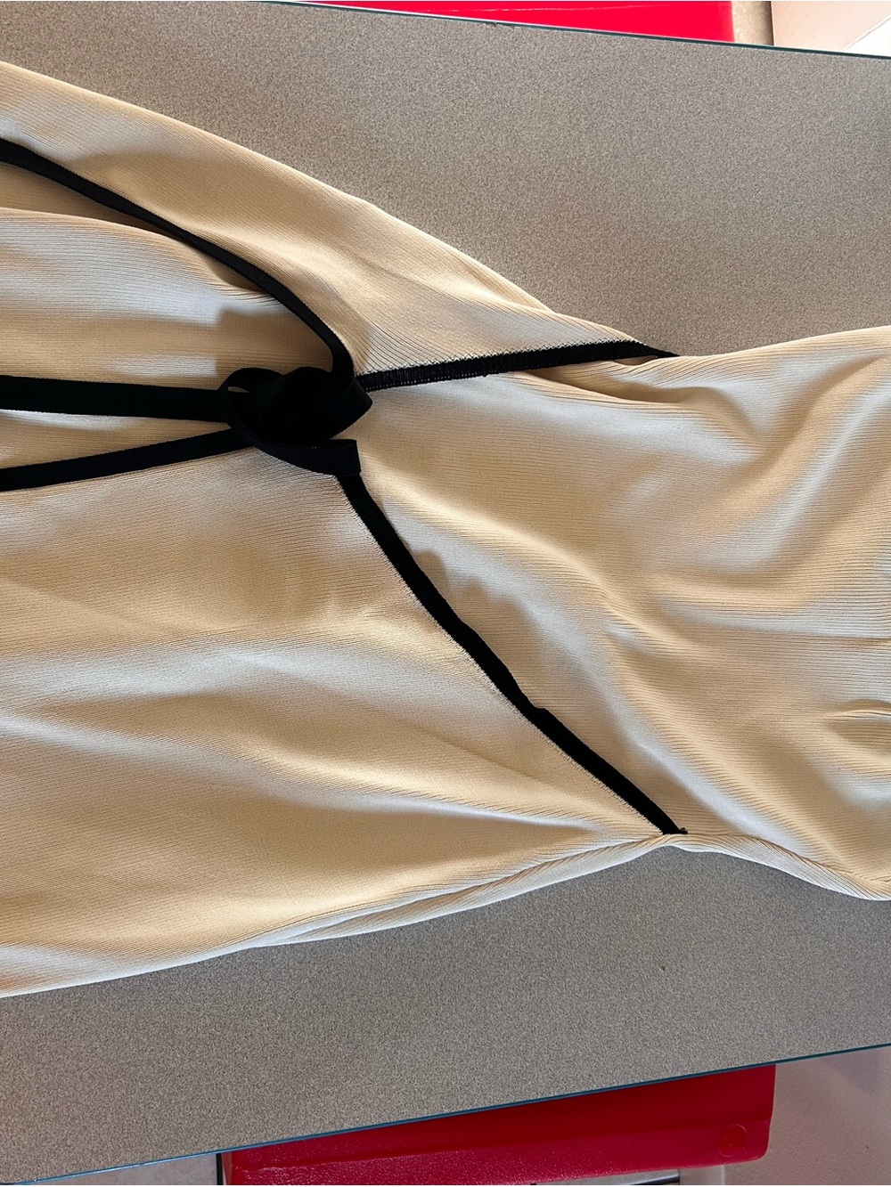 Meshki Cream strapless Dress with Black Trim